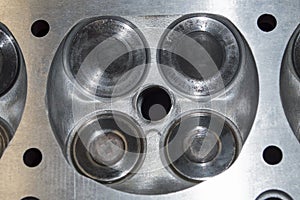 Top view of the combustion chamber located in the head of the engine block