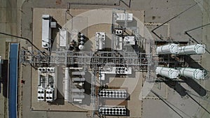 Top view of the compressor station for the production of oxygen and nitrogen. Plant for the preparation of oxygen for