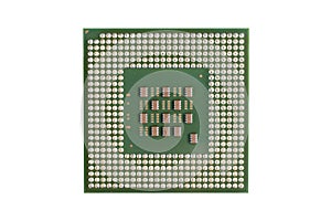 Top view computer processor isolated on white background. CPU. Central processor unit. Computer hardware technology. Integrated