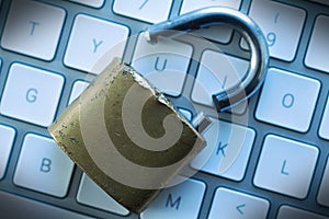 Computer security concept with broken lock