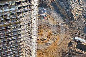 Top view of the construction of a high-rise residential building