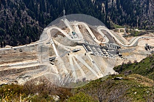 top view of the construction of a mudflow dam