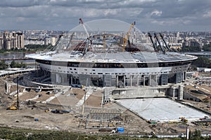 Top view of construction sports facilities, new modern football