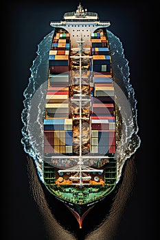 Top view of a container ship freight transportation by a container ship on the high sea.