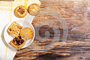 Top view cookies stuffed with grains on wooden