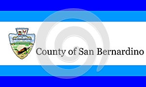 Top view of county of San Bernardino, California flag, USA, no flagpole. Plane design, layout. Flag background