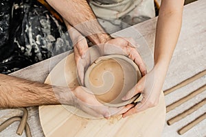 Top view of couple of sculptors photo