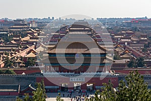 Top view of the courtyard of the famous Forbidden City in Beijing China
