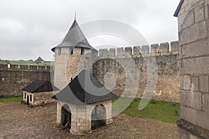 Top view of the courtyard of the Khotyn fortress built in the 14th century on the right bank of Dniester river photo