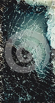 Top view cracked broken mobile screen glass