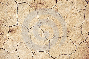 Top view of cracked dry soil ground texture