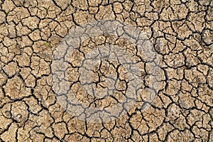 Top view of the Cracked soil in the summer. Cracks of the dried soil in arid season at rural Thailand