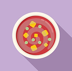 Top view cream soup icon flat vector. Cooking lunch