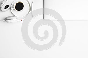 Creative tabletop with devices and supplies