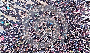 Top view of a crowd people at the square