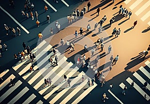 Top view crowd of people walking on the city street. Generated AI