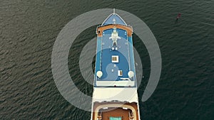 Top view in on a cruise ship on the high seas or ocean.