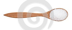 Top view of crystalline citric acid in wood spoon