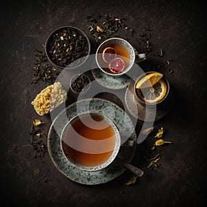 Top view of cup of black tea