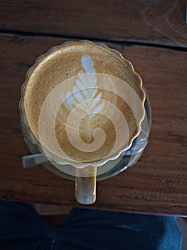 top view of a cup of cappucinno photo