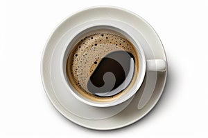 Top view of cup of coffee isolated on a white background