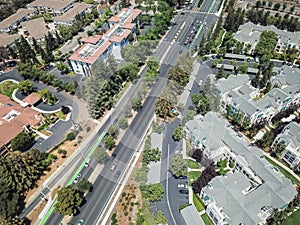 Top view Cupertino and Wolfe road, Silicon Valley, California