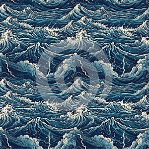 Top view dark blue sea water big waves. AI generative illustration