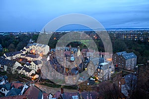 Top view on Dean village in old part of Edinburgh in morning hours, capital of Scotland