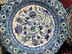 Top view of decorative Moroccan dinner plate