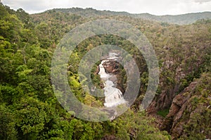 Top view, the defile of Tad Huang Waterfall river viewed. Scenery tropical forest landscape. The properties of the two countries. photo