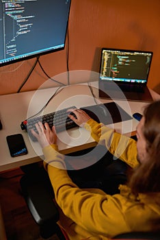 Top view of IT developer program script or code