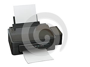 Top view Di cut Black white paper on black printer on white background,technology, object, copy space