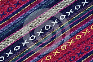 Top View of Diagonal Pattern and Texture of Colorful Thai Northern Region`s Textile