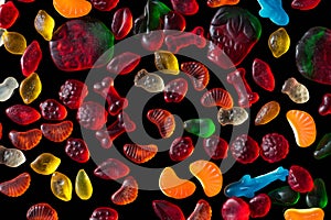 top view of different colored jelly candies