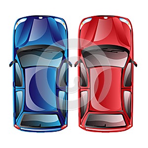 Top view on different colorful car.