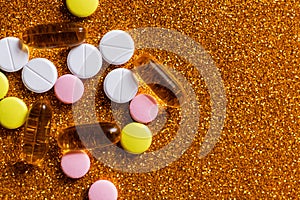 top view of different colorful pills