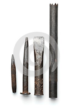 Top view of different old chisels