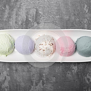 Top view different types ice cream. High quality and resolution beautiful photo concept