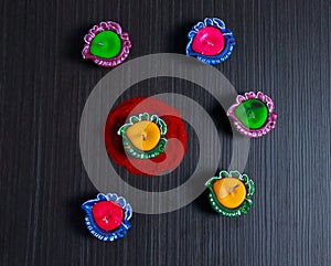 A top view of Diyas for celebrating diwali and dhanteras