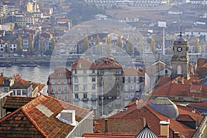 Top view on the Douro river, Bolsa palace and boats with porto w photo