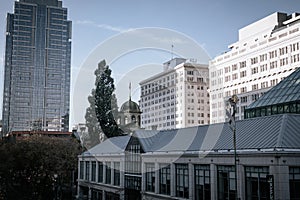 Top view of downtown Portland near Pioneer place shopping mall in Oregon