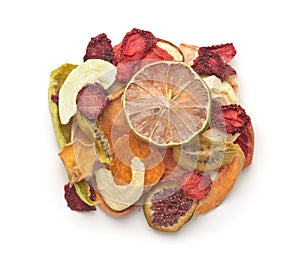 Top view of dried sliced assorted fruit and berries