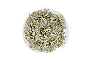 Top view of dried thyme on a white background