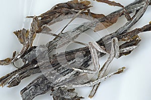 Top view of dried wakame seaweed