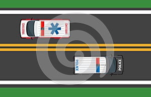 Top View of Driving Ambulance and Police Autos