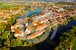 Top view from the drone on the city Telc.