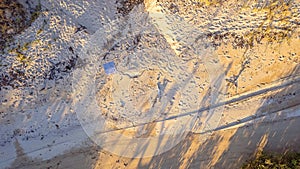 Top View Of Drone Pad As It Comes Into Land On Sandy Beach