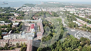 Top view drone from Yakornaya Square onThe Naval cathedral of Saint Nicholas in Kronstadt is a Russian Orthodox ,Middle