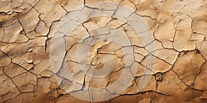 Top view of dry dirty ground, cracked clay texture background, weathered soil pattern. Concept of drought, earth, nature, desert,
