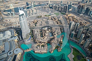 Top view of Dubai from the observation deck of the Burj Khalifa skyscraper